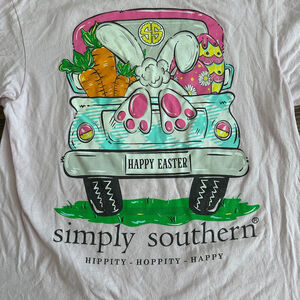 Simply Southern Easter T Shirt Women’s M Pink Bunny Truck Graphic